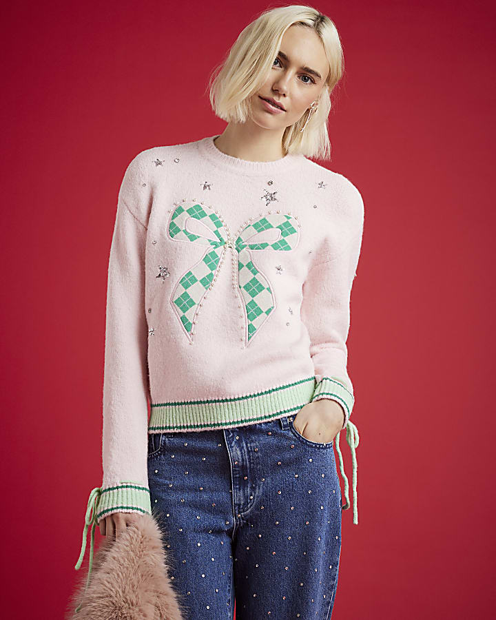 Nephthys Pink Bow Christmas jumper