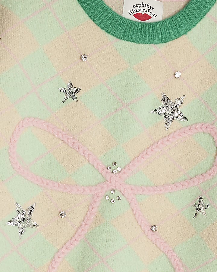 Nephthys Green Bow Christmas jumper
