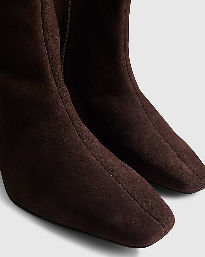 Black Suede Cone Kitten Heel Boots