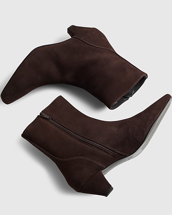 Black Suede Cone Kitten Heel Boots