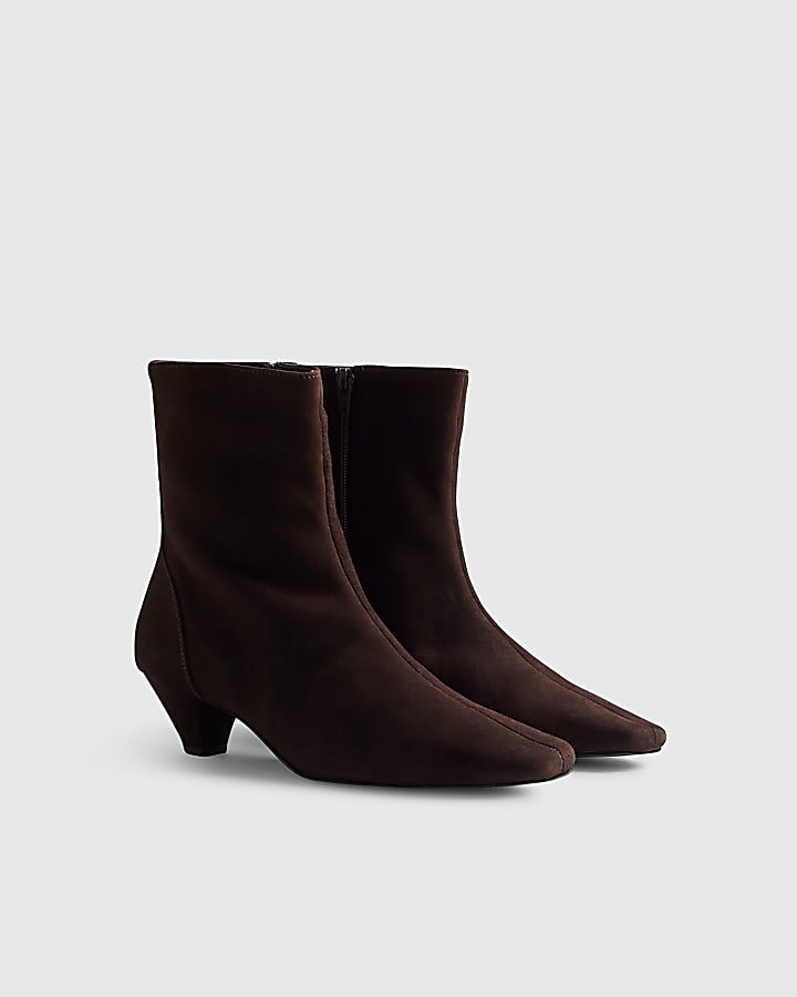 Black Suede Cone Kitten Heel Boots