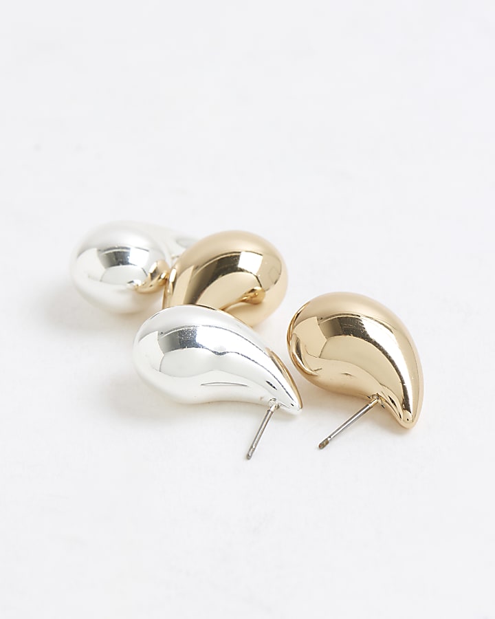 Silver Multi Dome Earrings Pack of 2