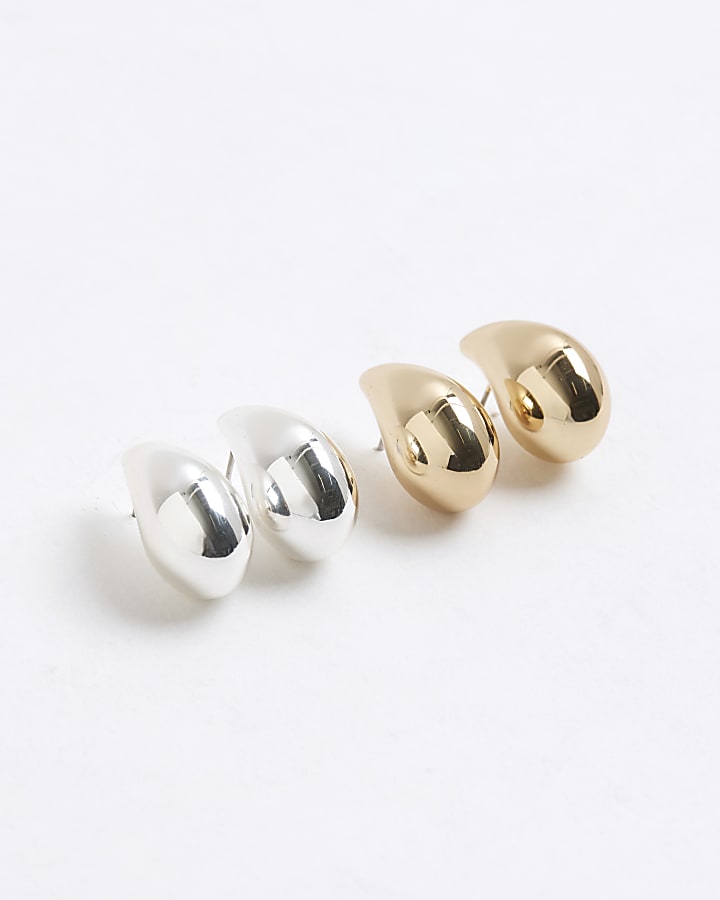 Silver Multi Dome Earrings Pack of 2