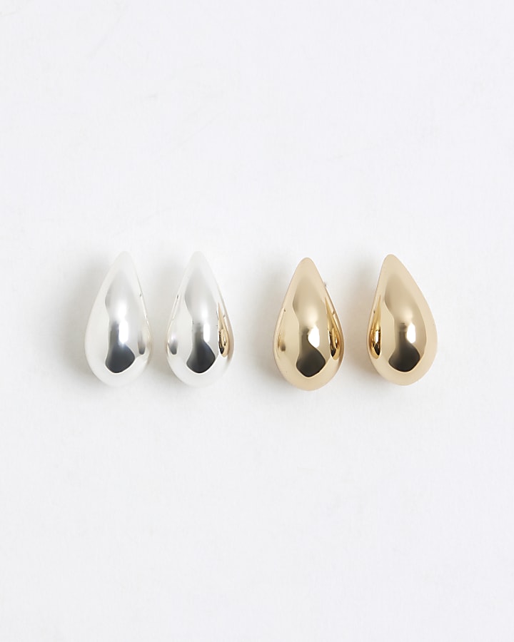 Silver Multi Dome Earrings Pack of 2