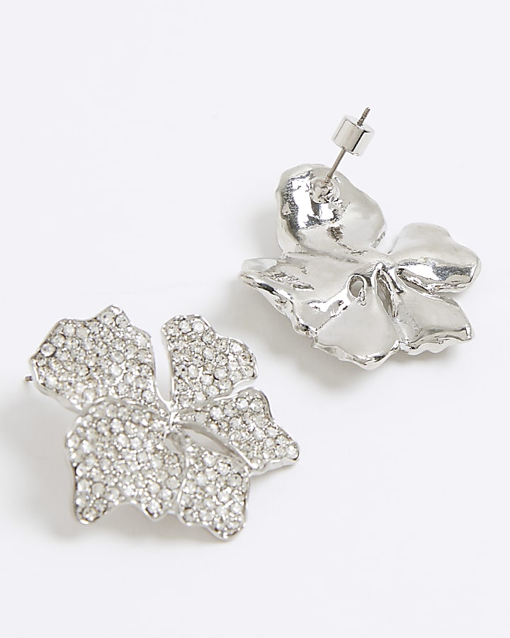 Silver Floral Stud Earrings