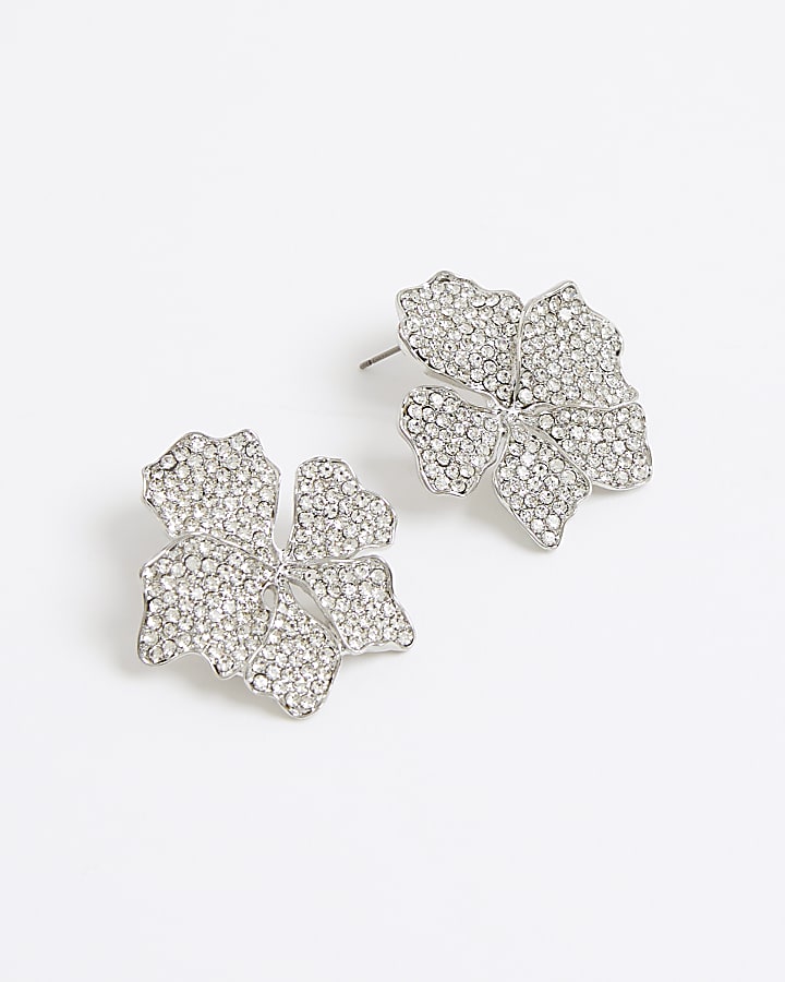 Silver Floral Stud Earrings
