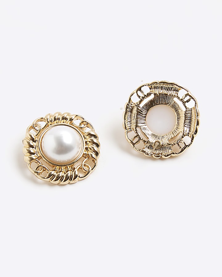 Gold Pearl Surround Stud Earrings