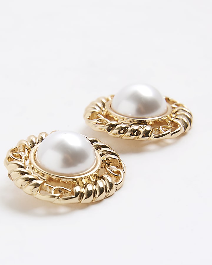 Gold Pearl Surround Stud Earrings