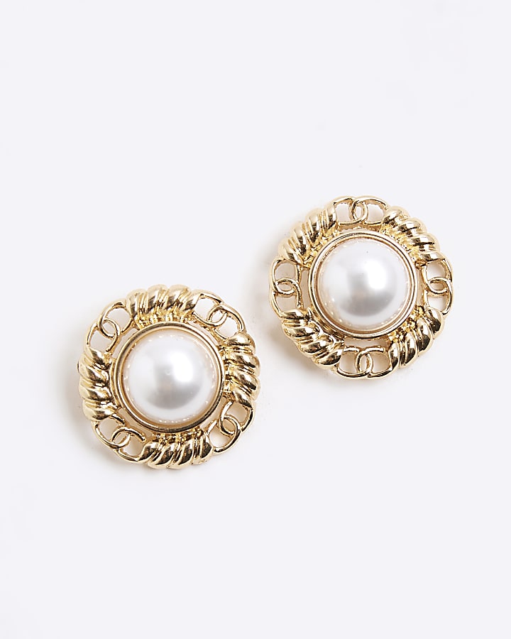 Gold Pearl Surround Stud Earrings