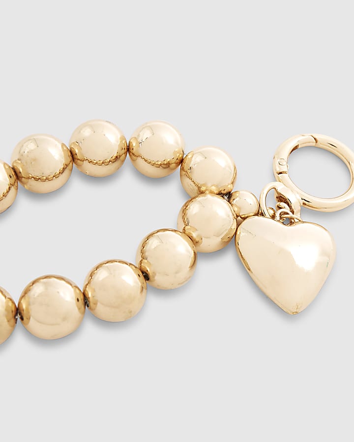 Gold ball chain heart bag charm