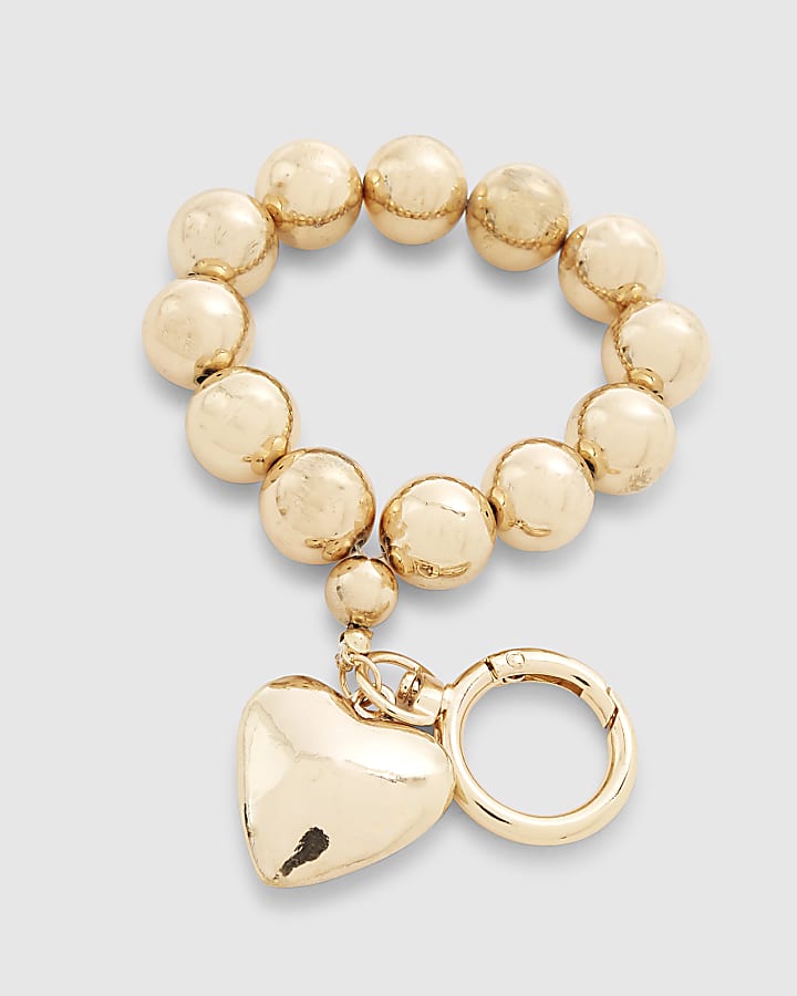 Gold ball chain heart bag charm