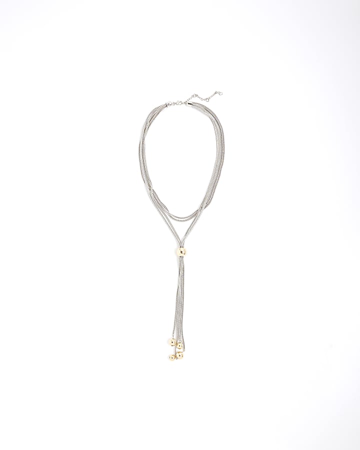 Mixed Metal Ball Lariat Necklace