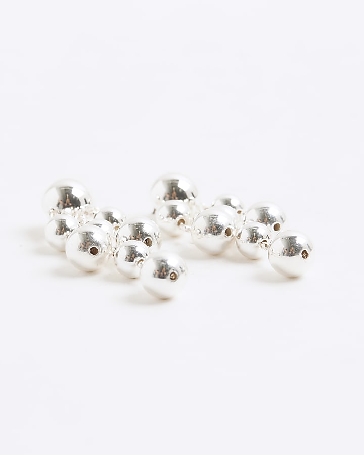 Silver Cluster Ball Drop Earrings