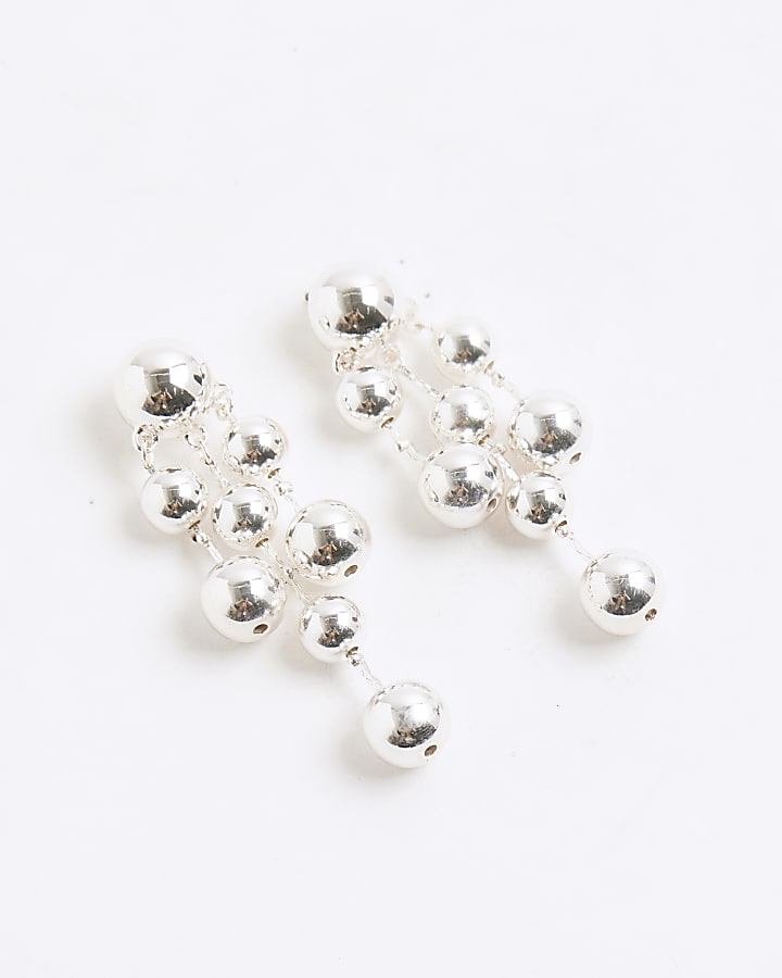 Silver Cluster Ball Drop Earrings