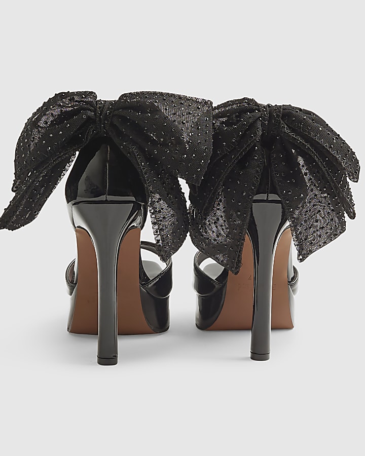 Black Bow Platform Heeled Sandals