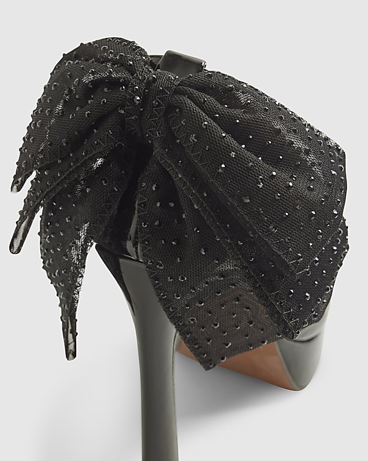 Black Bow Platform Heeled Sandals