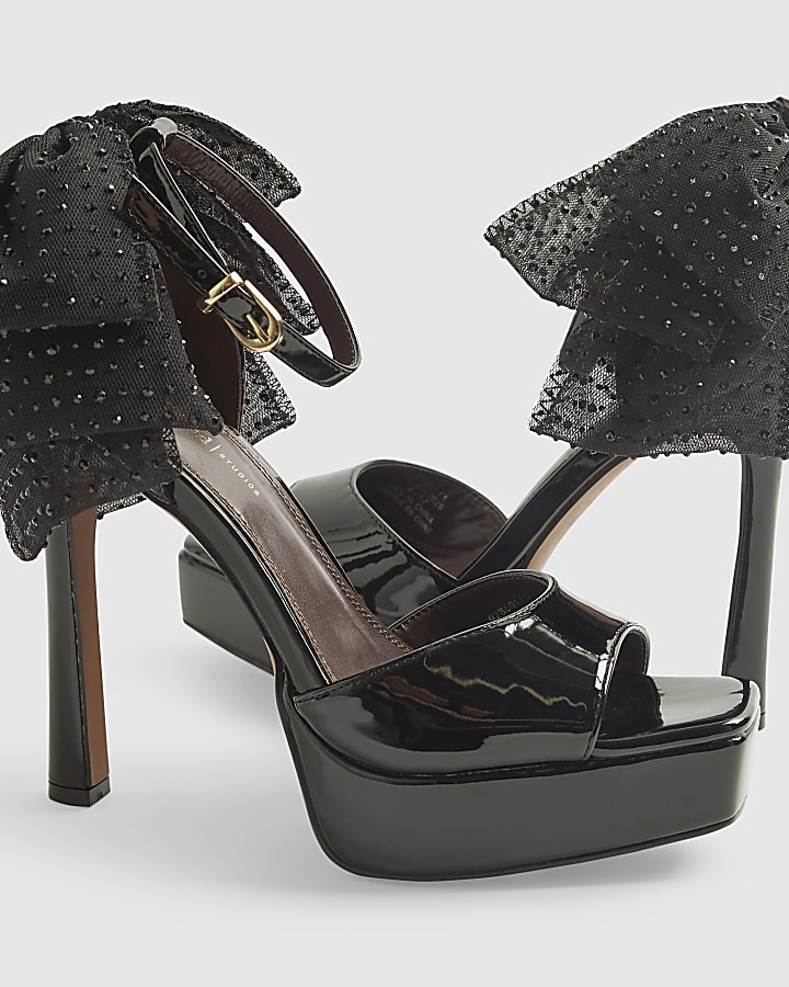 Black Bow Platform Heeled Sandals