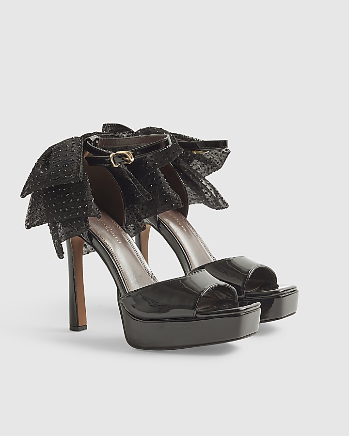 Black Bow Platform Heeled Sandals