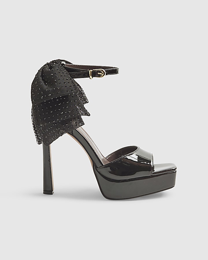 Black Bow Platform Heeled Sandals