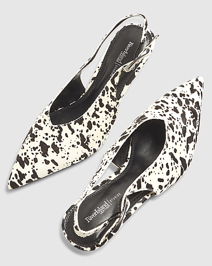 Brown Leather Cow Print Court Shoes