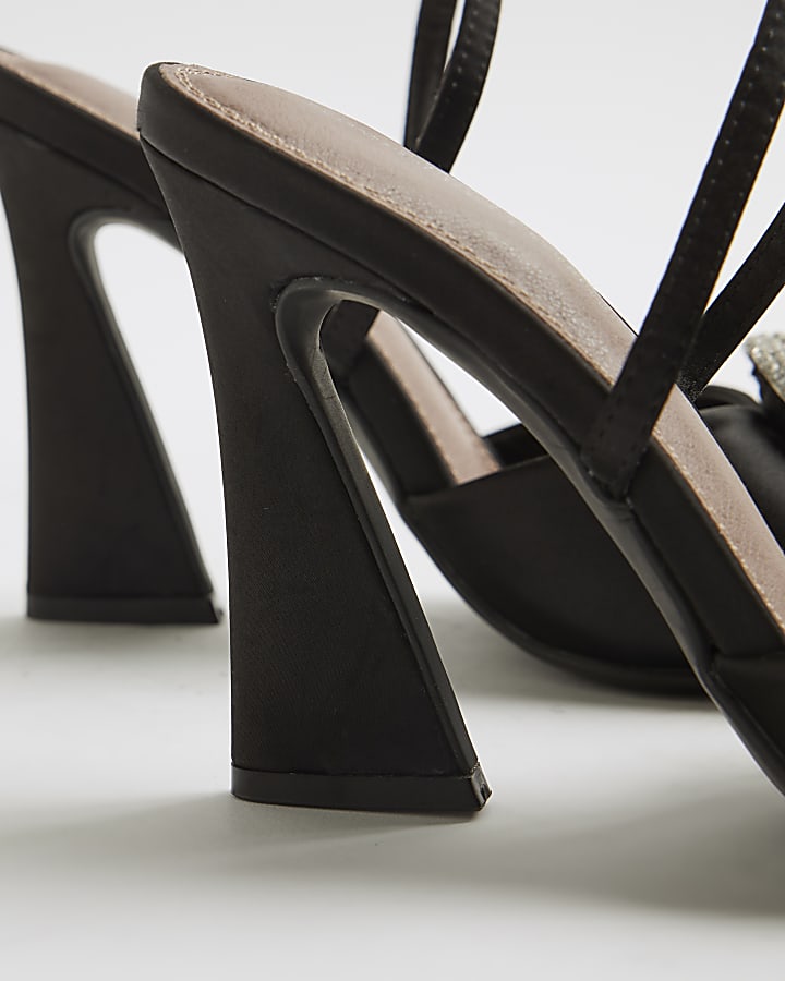 Black Embellished Heart Heeled Sandals