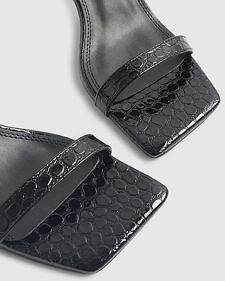 Black Croc Print Block Heel Sandals