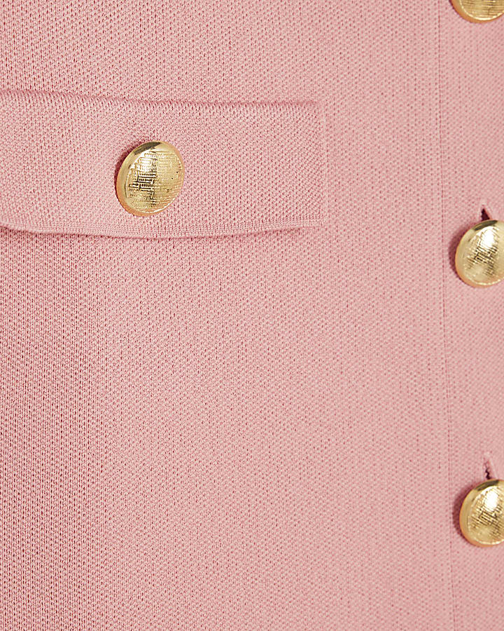 Pink Military Button Knit T-Shirt