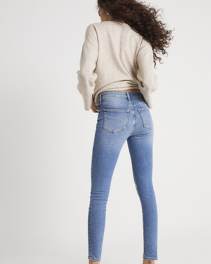 Blue High Rise Zip front Skinny Jeans