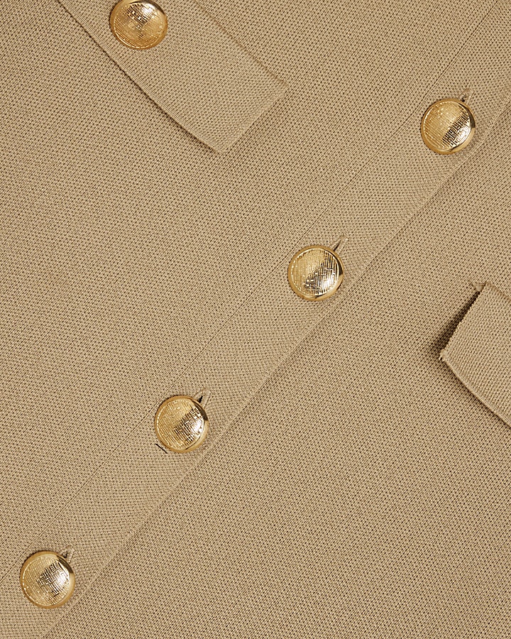 Brown Military Button Detail T-shirt