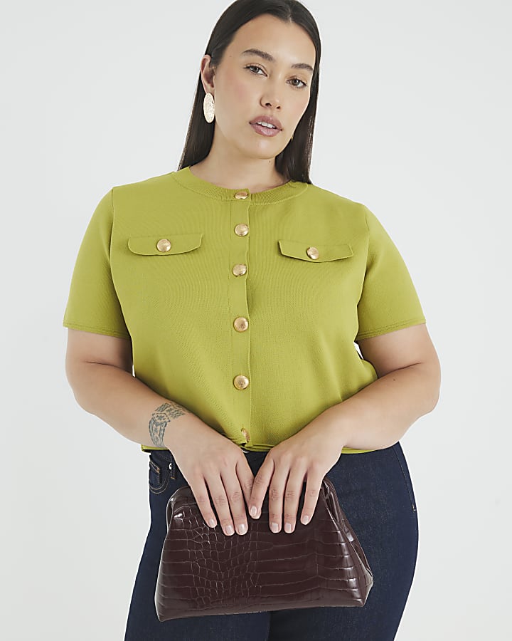 Green Military Button Detail T-shirt