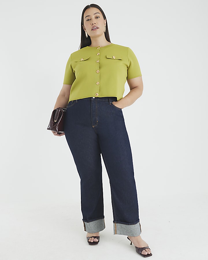 Green Military Button Detail T-shirt