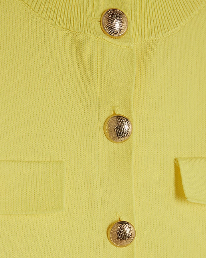 Yellow Knitted Short Sleeve Button Up Top