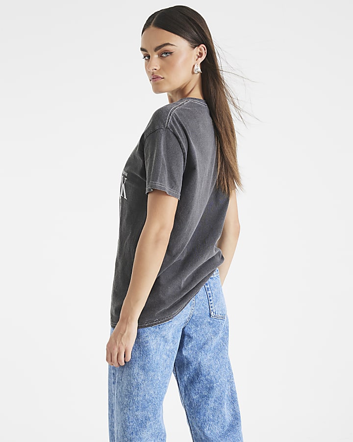 Grey Washed New York Snake Print T-shirt