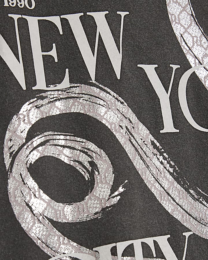 Grey Washed New York Snake Print T-shirt