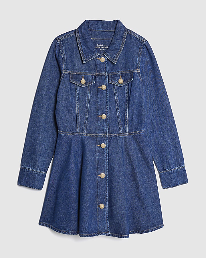 Blue Denim Long Sleeve Mini Dress