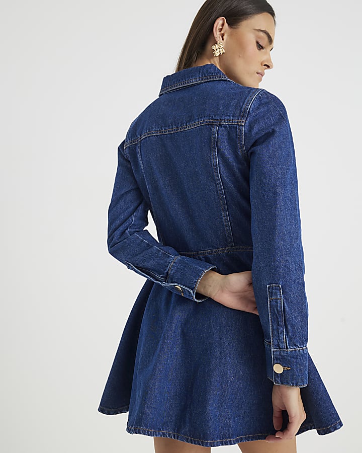 Blue Denim Long Sleeve Mini Dress