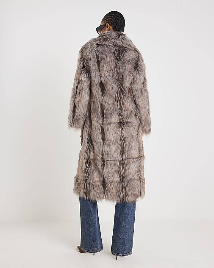 Grey Faux Fur Longline Coat