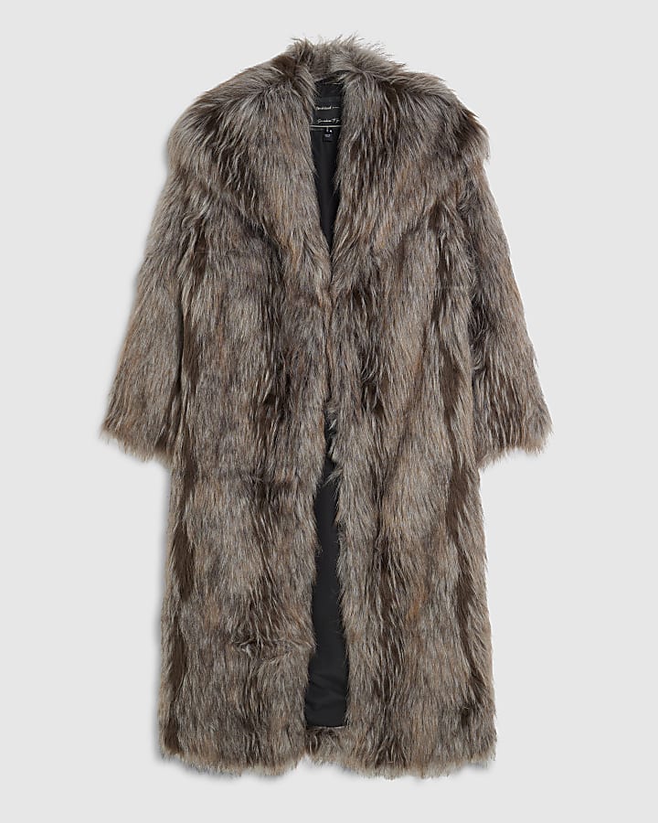 Grey Faux Fur Longline Coat