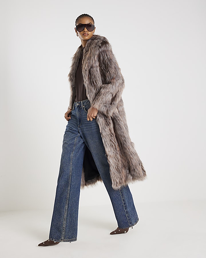 Grey Faux Fur Longline Coat