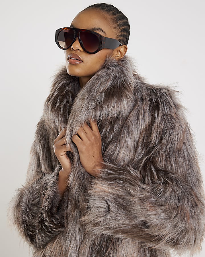 Grey Faux Fur Longline Coat