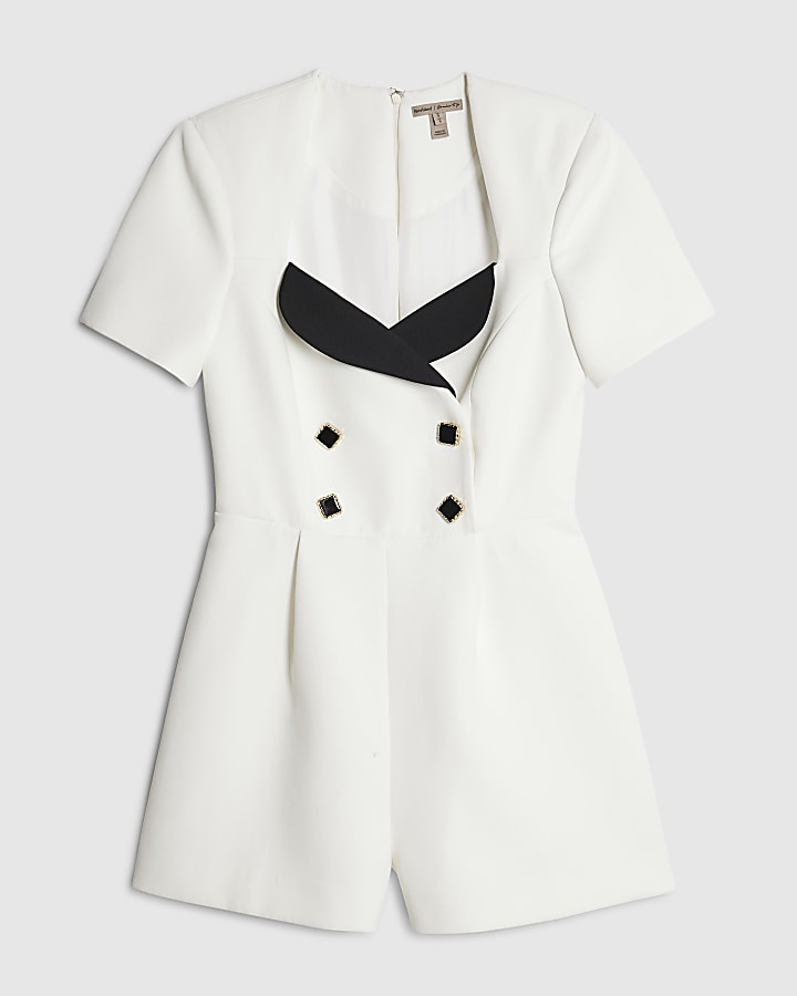 White Contrast Tailored Playsuit