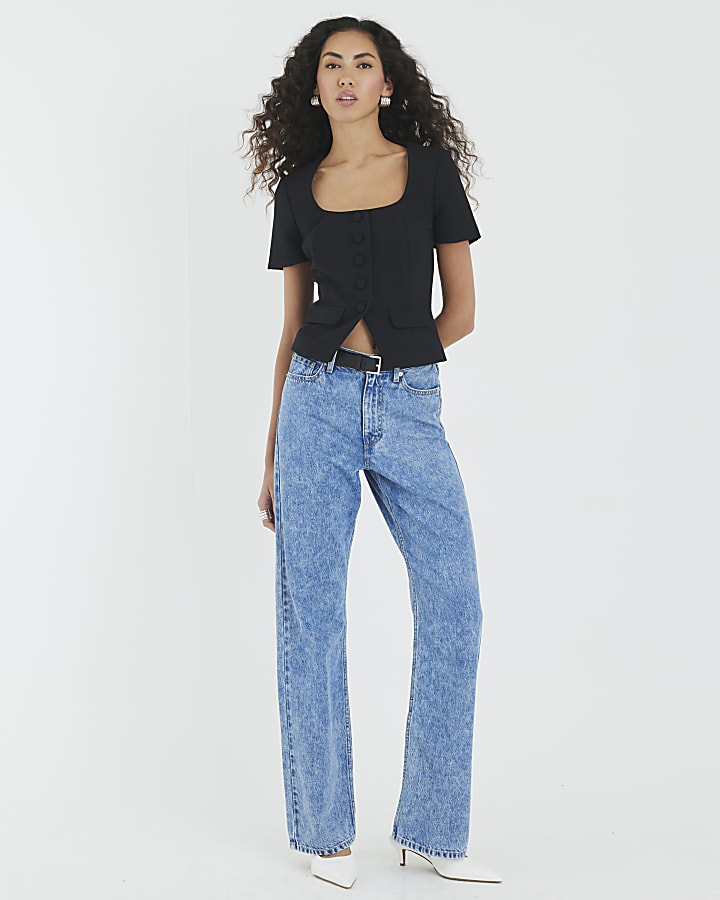 Black Tailored Button Up Top