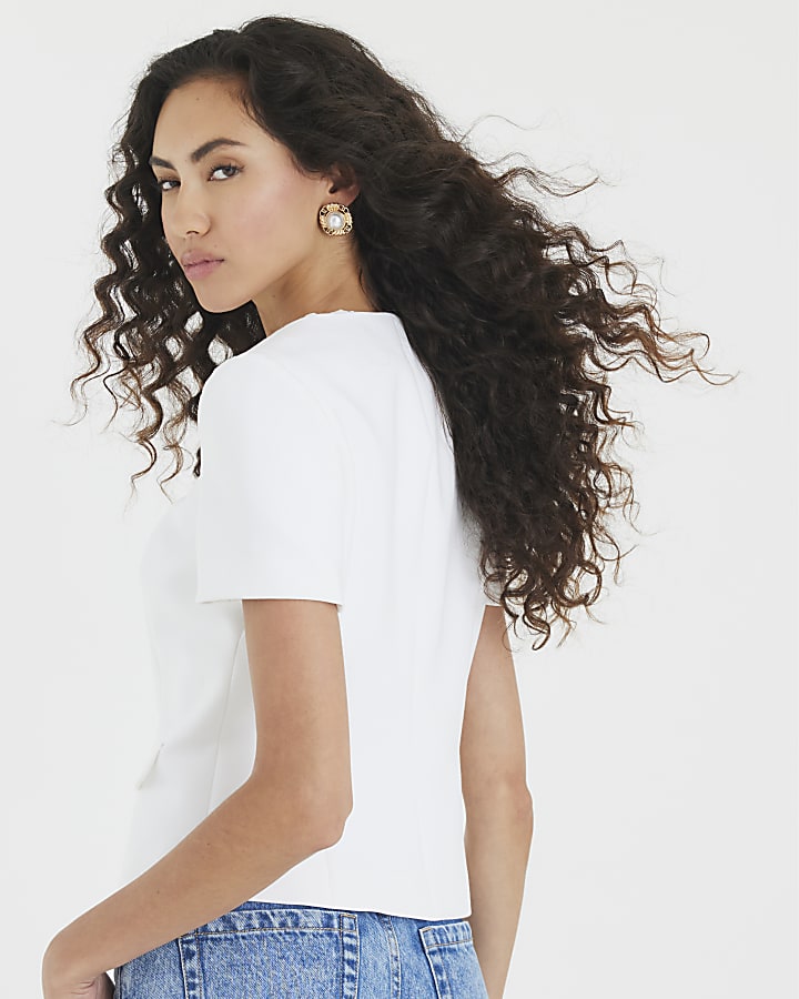 White Tailored Button Up Top