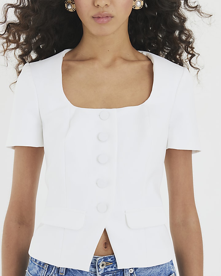 White Tailored Button Up Top