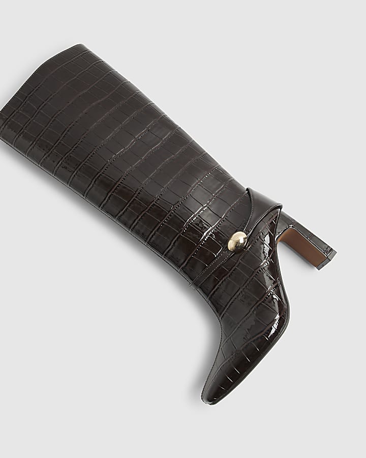 Brown Straight High Leg Hardware Boots