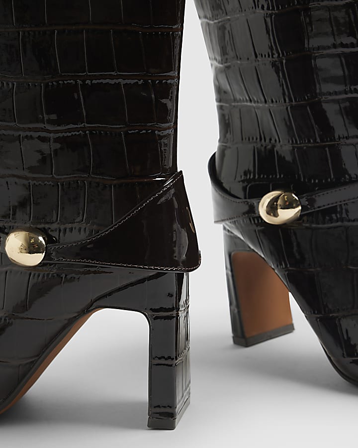 Brown Straight High Leg Hardware Boots