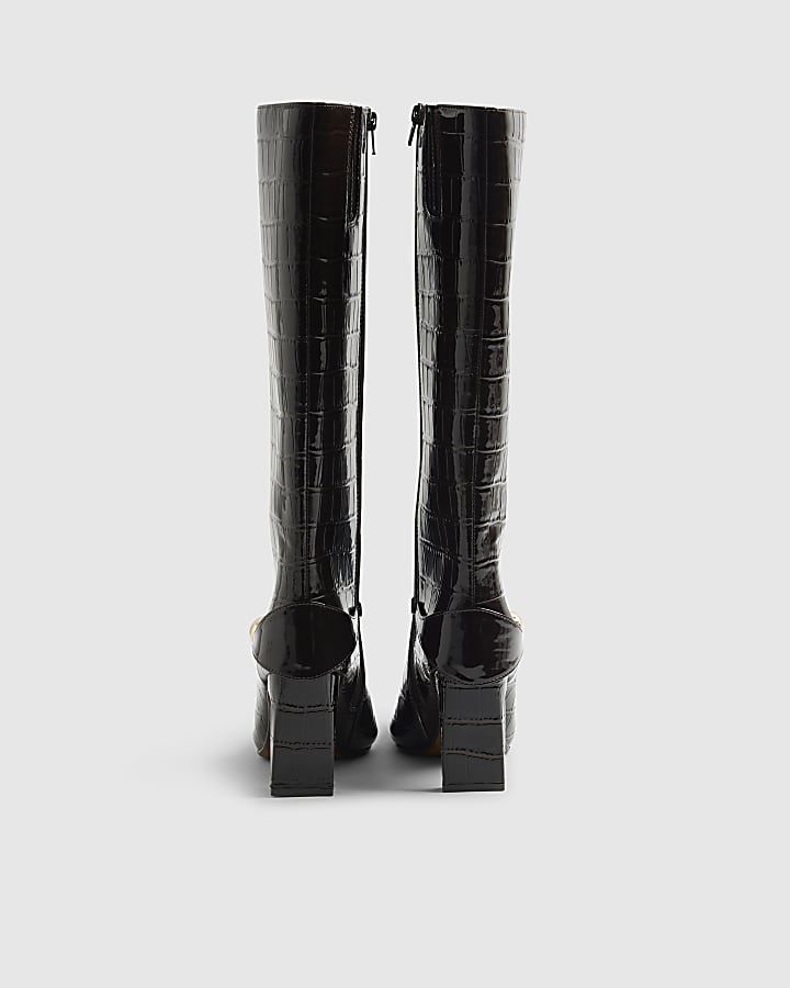 Brown Straight High Leg Hardware Boots