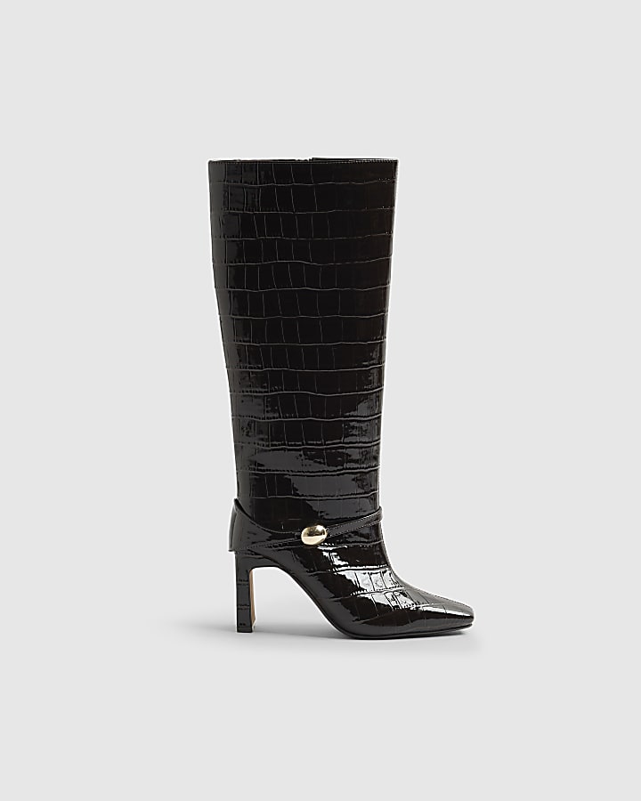 Brown Straight High Leg Hardware Boots