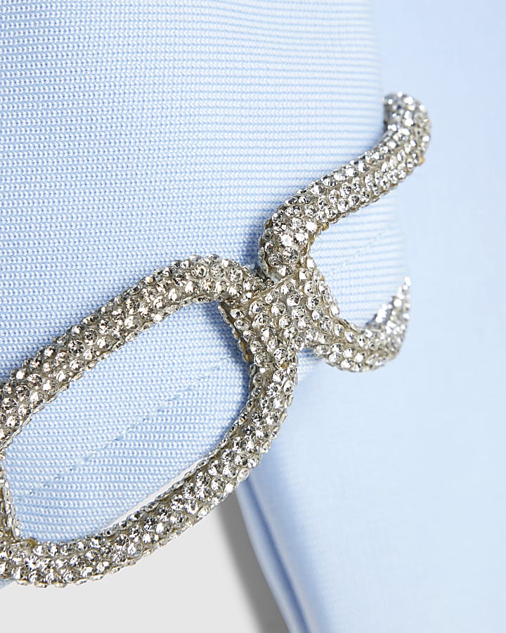 Blue Diamante Chain Detail Cropped Top
