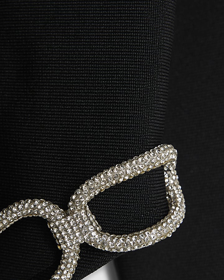 Black Diamante Chain Detail Cropped Top